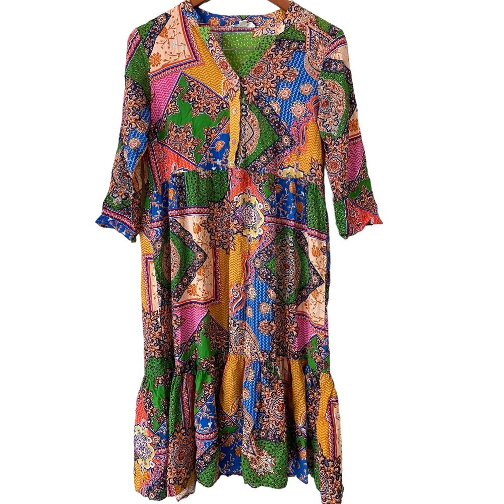 Colorful Patchwork Midi Dress